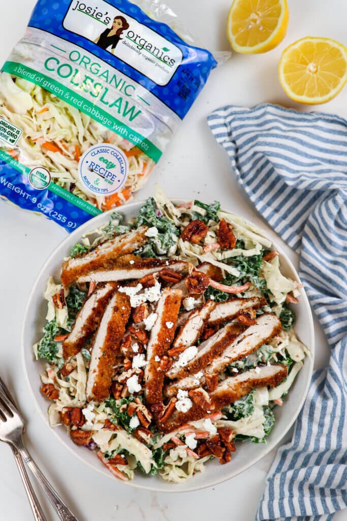 Caesar Coleslaw Kale Salad with Crispy Panko Chicken